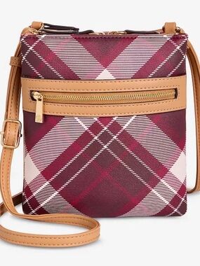 Giani Bernini Plaid Dasher Crossbody Organizer Bag in Burgundy and Cream